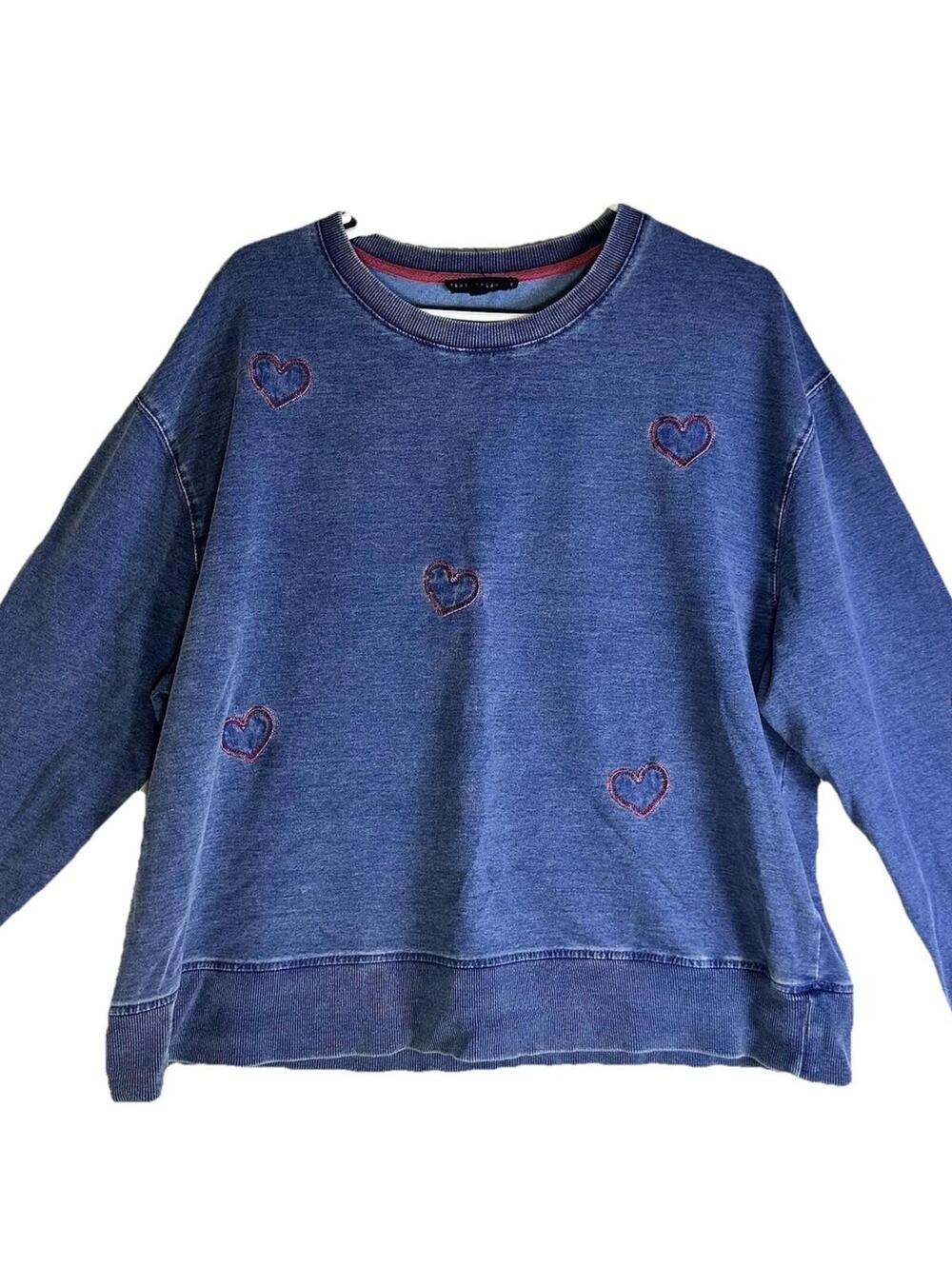Oversized Kidcore Teacher  Embroidered Heart Patch Sweatshirt Pullover Womens XL